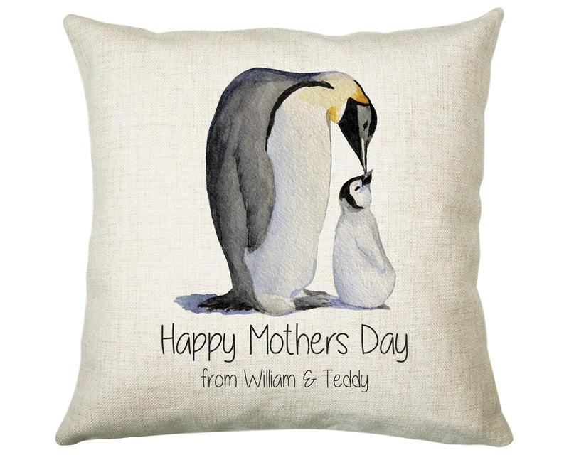 Personalised Penguin Mothers Day Mum Cushion Gift - Penguins Theme Throw Pillow From Kids Son Daughter Girl Boy Mummy Mother CS131