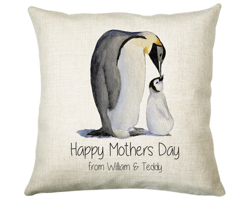 Personalised Penguin Mothers Day Mum Cushion Gift - Penguins Theme Throw Pillow From Kids Son Daughter Girl Boy Mummy Mother CS131