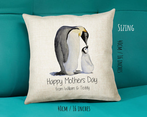 Personalised Penguin Mothers Day Mum Cushion Gift - Penguins Theme Throw Pillow From Kids Son Daughter Girl Boy Mummy Mother CS131