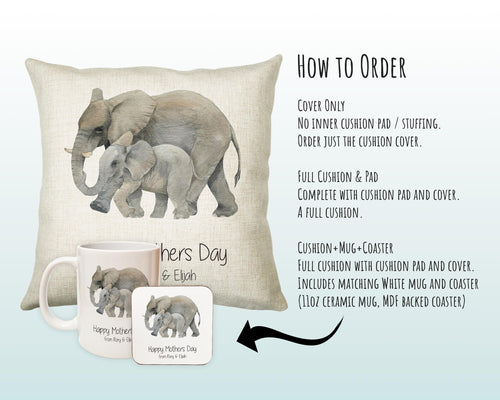 Personalised Elephant Mothers Day Mum Cushion Gift - Safari Theme Throw Pillow From Kids Son Daughter Girl Boy Mummy Mother CS128