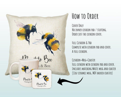 Personalised 2nd Wedding Anniversary Meant To Bee Cushion Gift - Cotton Anniversary Bumble Bee Cushion Throw Pillow Gift For Him Her CS115