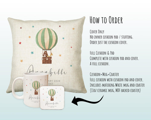 Personalised Baby Cushion New Baby Gift Hot Air Balloon Printed Name Design - Pillow Gift For Girls Boys Nursery Bedroom Decor Gift CS462