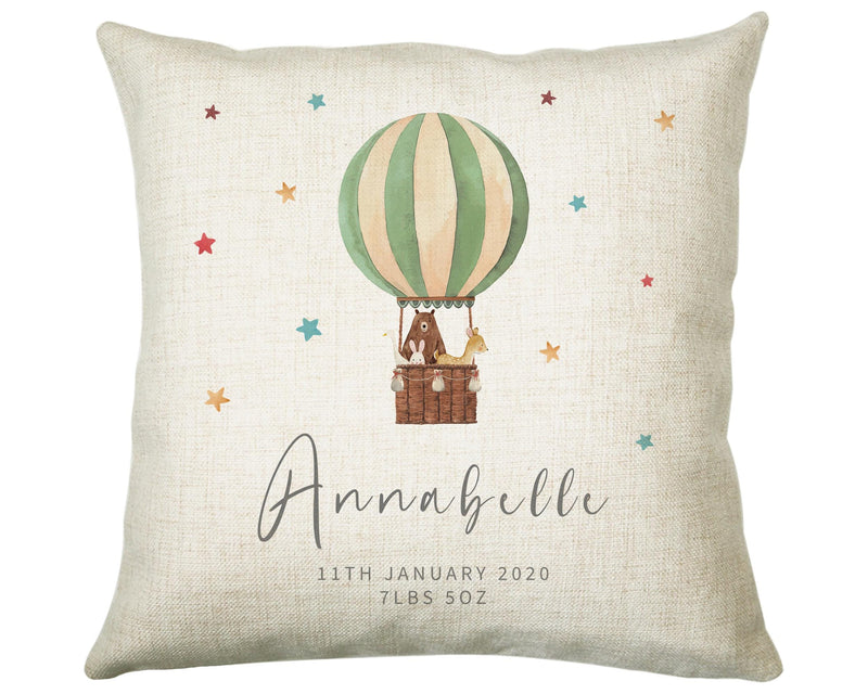 Personalised Baby Cushion New Baby Gift Hot Air Balloon Printed Name Design - Pillow Gift For Girls Boys Nursery Bedroom Decor Gift CS462