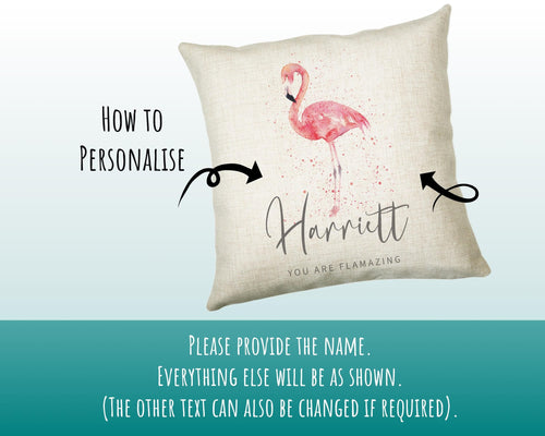 Personalised Pink Flamingo Cushion Gift Printed Name Design - Cushion Throw Pillow Gift For Mum Dad Friend Bedroom Birthday Christmas CS422