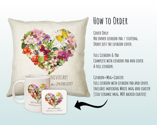 Personalised 4th Flower Anniversary Gift Cushion 4 Years Custom Design Gift Valentines Present - Wedding Cushion Pillow Gift CS374