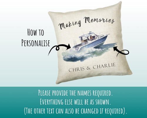 Personalised Boat Cushion Gift Making Memories Printed Name Watercolour Design Cushion Throw Pillow Gift For Him Her Christmas Gift CS370