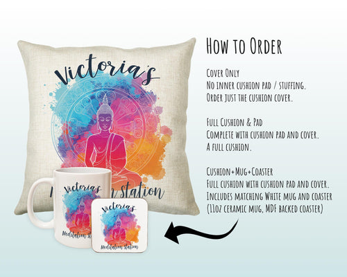 Personalised Meditation Station Yoga Cushion Gift Printed Name Design Cushion Throw Pillow Gift For Him Her Christmas Gift CS361