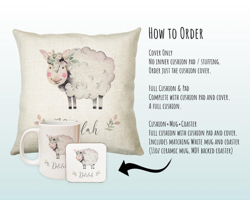 Personalised Sheep Cushion Gift Printed Name Design - Pillow Gift For Girls Boys Nursery Bedroom Farm Animal Decor Birthday Gift CS283