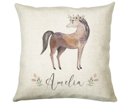 Personalised Horse Cushion Gift Printed Name Design - Pillow Gift For Girls Boys Nursery Bedroom Woodland Decor Birthday Gift CS282