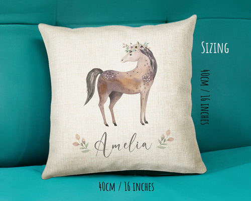 Personalised Horse Cushion Gift Printed Name Design - Pillow Gift For Girls Boys Nursery Bedroom Woodland Decor Birthday Gift CS282