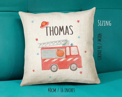 Personalised Fire Engine Cushion Gift Boys Bedroom Printed Name Design - Pillow Gift For Girls Boys Nursery Decor Birthday Gift CS278
