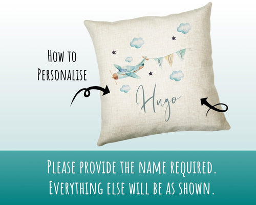 Personalised Plane Baby Boy Cushion New Baby Gift Printed Name Design - Pillow Gift For Girls Boys Nursery Bedroom Decor Gift CS261