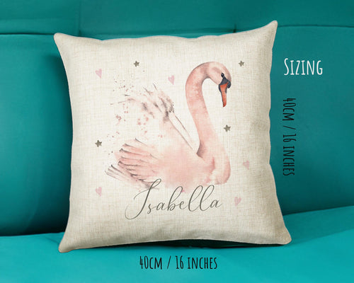 Personalised Swan Cushion Gift Printed Name Design - Pillow Gift For Girls Boys Nursery Bedroom Decor Birthday Gift CS255