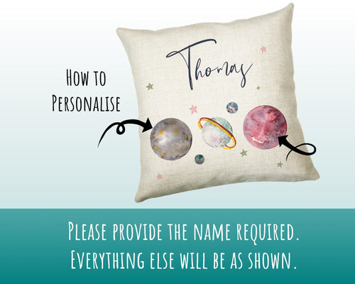 Personalised Space Planet Cushion Gift Printed Name Design - Pillow Gift For Girls Boys Nursery Bedroom Decor Gift CS248