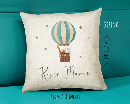 Personalised Baby Cushion New Baby Gift Hot Air Balloon Printed Name Design - Pillow Gift For Girls Boys Nursery Bedroom Decor Gift CS245