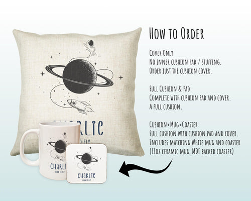 Personalised Space Planet Cushion Gift Printed Name Design - Pillow Gift For Girls Boys Nursery Bedroom Decor Gift CS453
