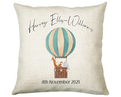 Personalised Baby Cushion New Baby Gift Hot Air Balloon Printed Name Design - Pillow Gift For Girls Boys Nursery Bedroom Decor Gift CS323