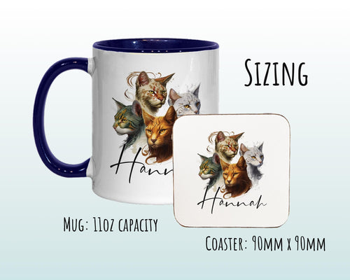 Cat Gift For Cat Lovers - Personalised Coffee Mug with Name - Cat Themed Gift for Cat Owner - Gift for Girls - Watercolour Warrior  MGZ547