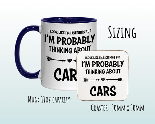 I'm Probably Thinking About Cars Mug Gift 11oz Coffee Mug Gift Idea For Car Enthusiast Racing Team Sport Motorsports For Him Her MG0295