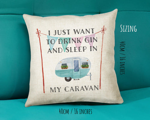 Campervan Gift Gin & Camping Caravan Cushion - Camping Gifts For Caravan Motorhome Owners Lovers Fans - Motorhome Decor Gift Pillow CS195