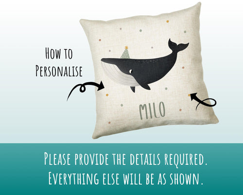 Personalised Whale Cushion Boys Girls Gift Printed Name Design - Custom Pillow For Girls Boys Nursery Bedroom Decor Gift CS277