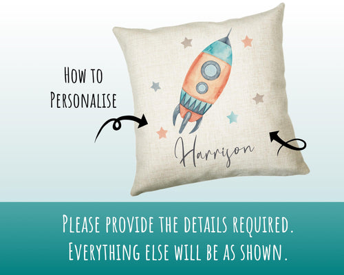 Personalised Space Rocket Cushion Gift Printed Name Design - Pillow Gift For Girls Boys Nursery Bedroom Decor Gift CS249