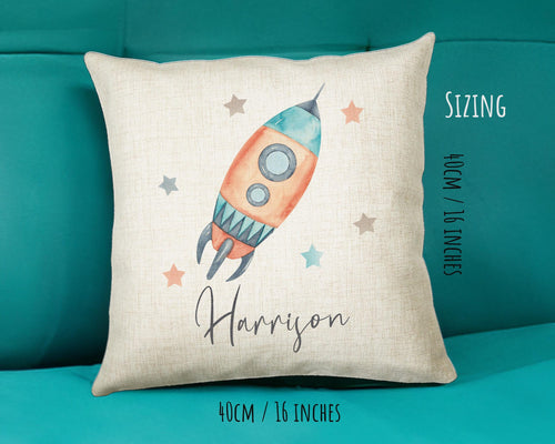 Personalised Space Rocket Cushion Gift Printed Name Design - Pillow Gift For Girls Boys Nursery Bedroom Decor Gift CS249
