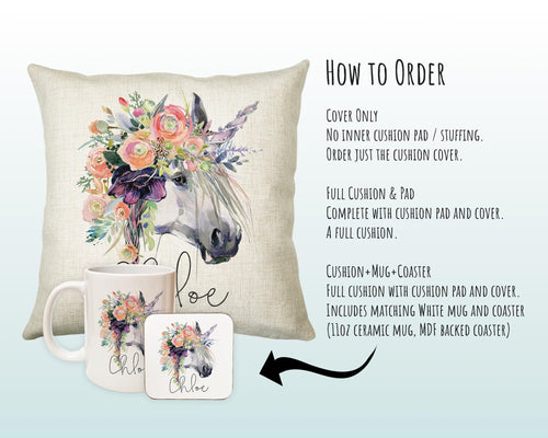Personalised Unicorn Cushion Gift Printed Name Design - Cushion Throw Pillow Gift For Girls Nursery Bedroom Birthday Christmas Gift CS212
