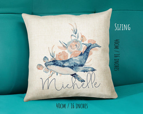 Personalised Whale Cushion Gift Printed Name Design - Nautical Sea Ocean Throw Pillow Gift For Her Mum Gift Christmas Gift CS205