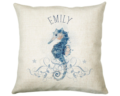 Personalised Seahorse Cushion Gift Printed Name Design - Nautical Sea Horse Throw Pillow Gift For Her Mum Gift Christmas Gift CS202