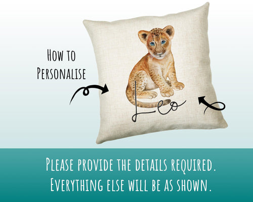 Personalised Lion Cub Cushion Gift Printed Name Design - Cushion Throw Pillow Gift For Mum Dad Friend Bedroom Birthday Christmas Gift CS075