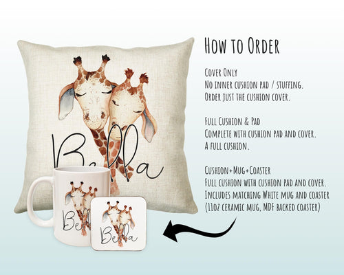 Personalised Giraffe Cushion Gift Printed Name Design - Cushion Throw Pillow Gift For Mum Dad Friend Bedroom Birthday Christmas Gift CS073
