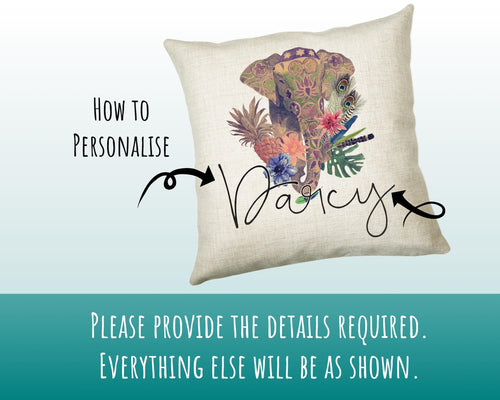 Personalised Elephant Cushion Gift Printed Name Design - Cushion Throw Pillow Gift For Mum Dad Friend Bedroom Birthday Christmas Gift CS048