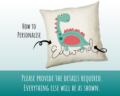 Personalised Dinosaur Cushion Gift Printed Name Design - Cushion Throw Pillow Gift For Boys Nursery Bedroom Birthday Christmas Gift CS010