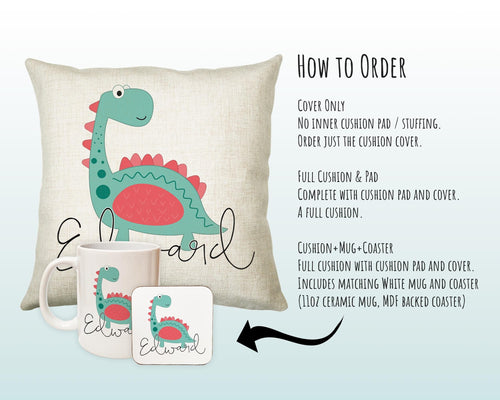 Personalised Dinosaur Cushion Gift Printed Name Design - Cushion Throw Pillow Gift For Boys Nursery Bedroom Birthday Christmas Gift CS010