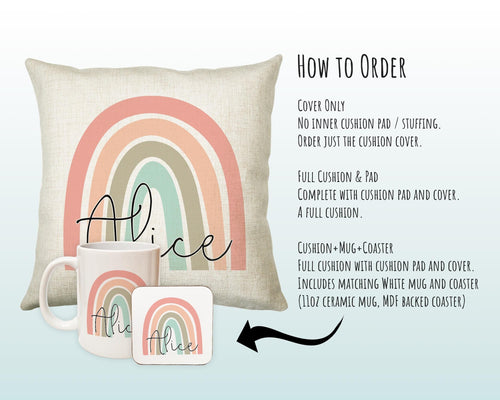 Personalised Rainbow Cushion Gift Printed Name Design - Cushion Throw Pillow Gift For Girls Mum Nan Sister Her Birthday Christmas Gift CS001