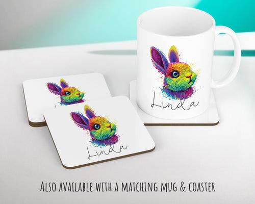 Personalised Neon Bunny Rabbit Cushion Gift Printed Name Design - Cushion Throw Pillow Gift For Bunnies Lover Nature CS302