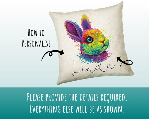 Personalised Neon Bunny Rabbit Cushion Gift Printed Name Design - Cushion Throw Pillow Gift For Bunnies Lover Nature CS302