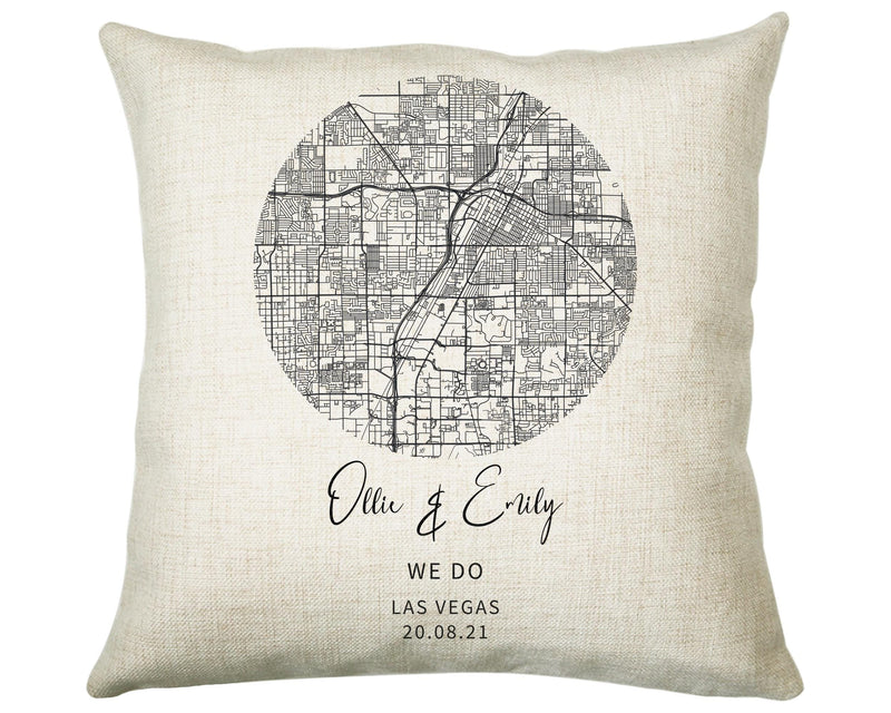 Personalised City Map Cushion Las Vegas Anniversary Engagement Wedding Gift Name Design - Cushion Pillow Gift For Newly Married Couple CS432