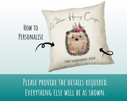 Personalised Hedgehog Cushion Magical Gift Printed Name Design New Baby Gift - Pillow Gift Girls Bedroom Decor For Birthday Gift CS320