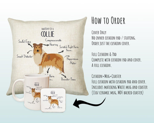 Anatomy of a Collie Funny Gift For Him Or Her Cushion Pillow Bedroom Decor STC0094