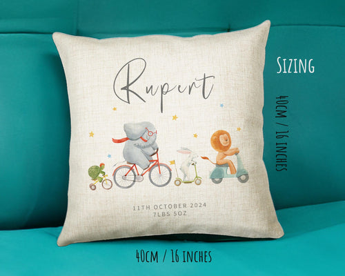 Personalised Baby Animal Cushion New Baby Gift Printed Name Design - Pillow Gift For Girls Boys Birthday Nursery Bedroom Decor CS461