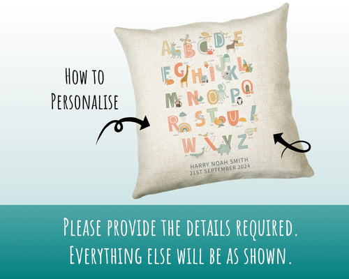 Personalised Alphabet Cushion New Baby Gift Printed Name Design - Pillow Gift For Girls Boys Nursery Bedroom Decor Gift CS445