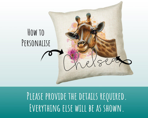 Personalised Giraffe Cushion Gift Printed Name Design - Cushion Throw Pillow Gift For Mum Dad Friend Bedroom Birthday Christmas Gift CS164