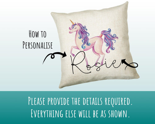 Personalised Unicorn Cushion Gift Printed Name Design - Cushion Throw Pillow Gift For Girls Nursery Bedroom Birthday Christmas Gift CS035