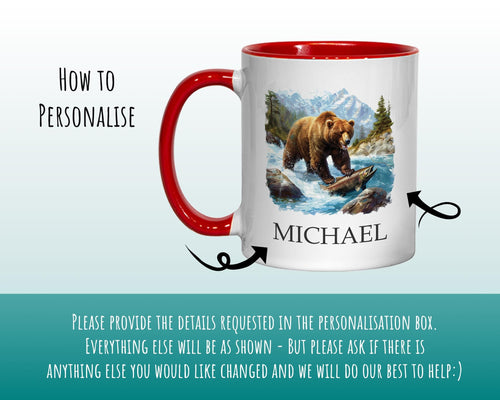 Personalised Bear Salmon Fishing Gift Mug - Ceramic Coffee Tea Hot Chocolate Mug for Bear Lovers Fishing Gift MG0839