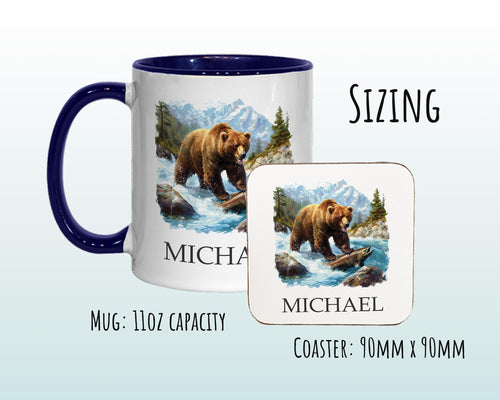 Personalised Bear Salmon Fishing Gift Mug - Ceramic Coffee Tea Hot Chocolate Mug for Bear Lovers Fishing Gift MG0839