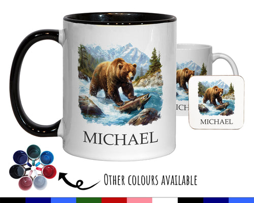 Personalised Bear Salmon Fishing Gift Mug - Ceramic Coffee Tea Hot Chocolate Mug for Bear Lovers Fishing Gift MG0839