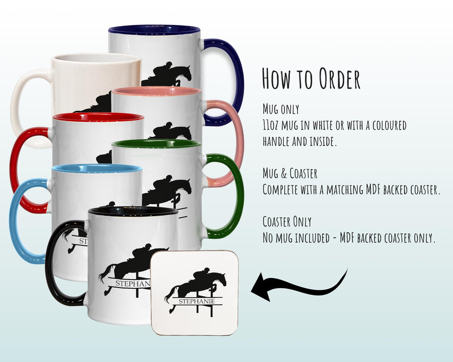 Personalised Horse Jumping Gift Mug - Ceramic Coffee Tea Hot Chocolate Mug Gift for Horse Lovers - Secret Santa Gift for Horse Rider MG0848