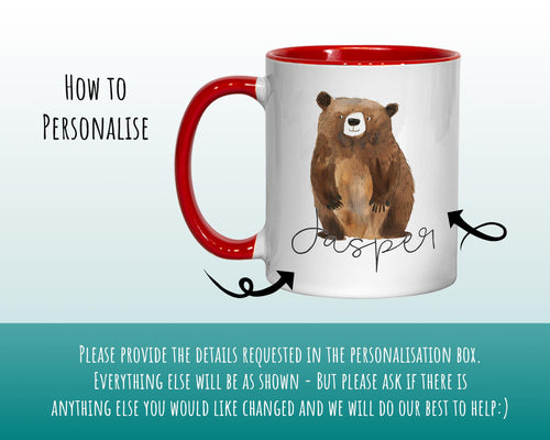 Personalised Bear Gift Mug - Ceramic Coffee Tea Hot Chocolate Mug Coaster Cute Bear Animal Lover - Secret Santa Gift Idea Wild Animal MG0866